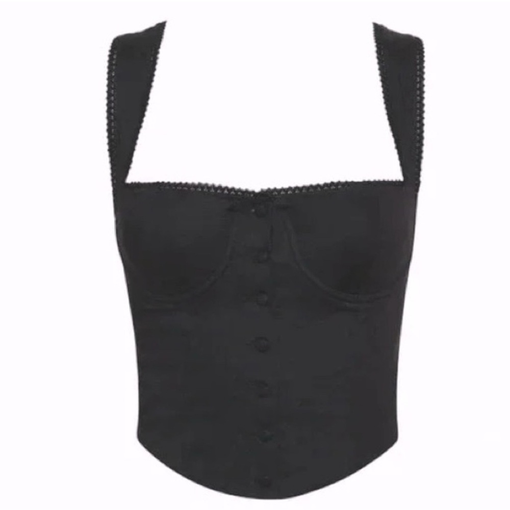 Rumored Black Square Neck Button-Front Crop Top